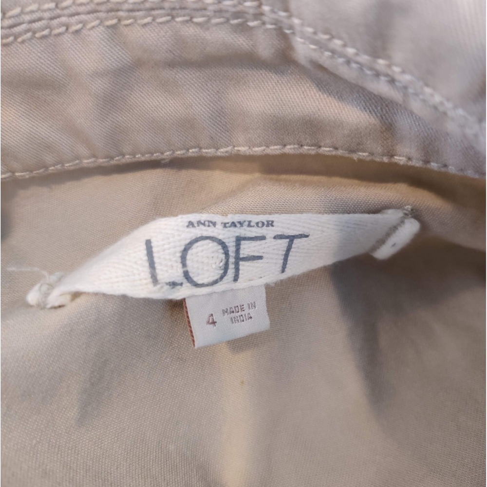Ann Taylor Loft Jacket Khaki Tan Cotton Button Up Ruffled - Picture 10 of 10